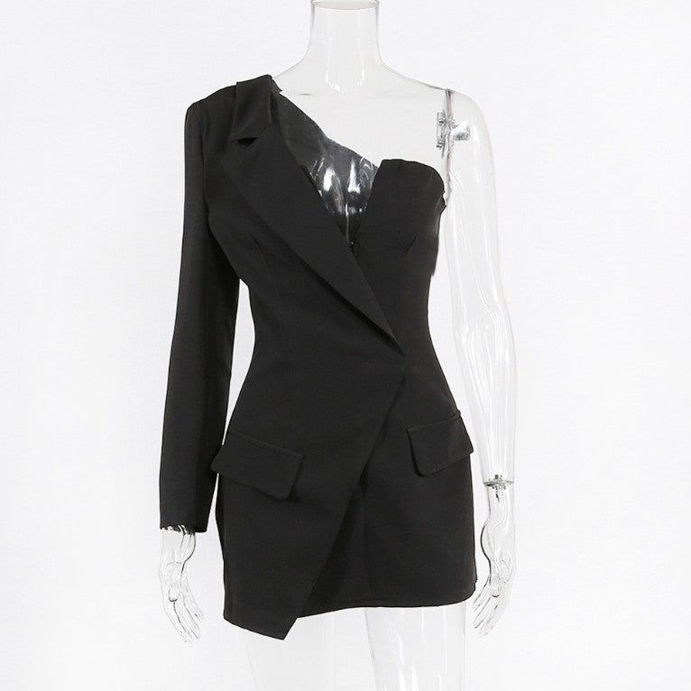Sophisticated Edge: Stylish Half-Tuxedo Cocktail Dress black