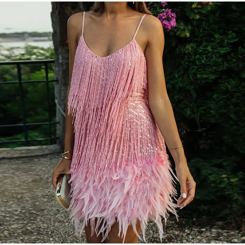 Sequined Tassel Feather Dress