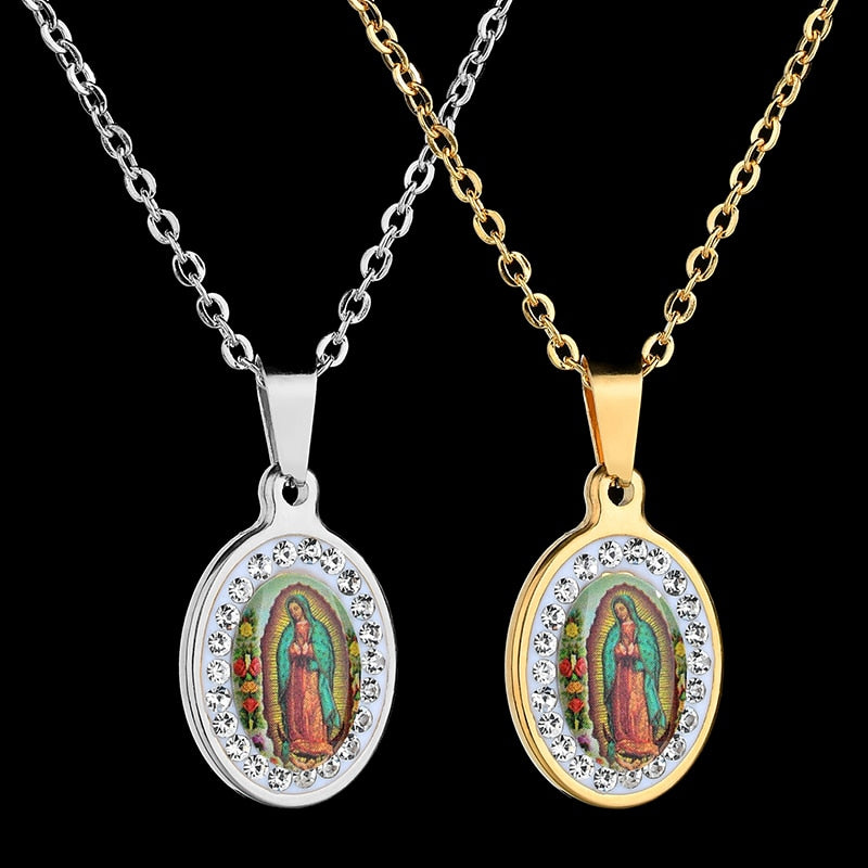Virgin Mary Pendant Necklace Glossy-Too