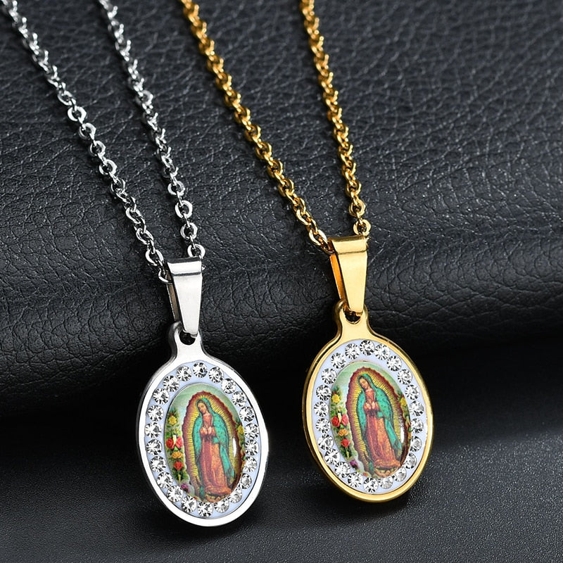Virgin Mary Pendant Necklace Glossy-Too