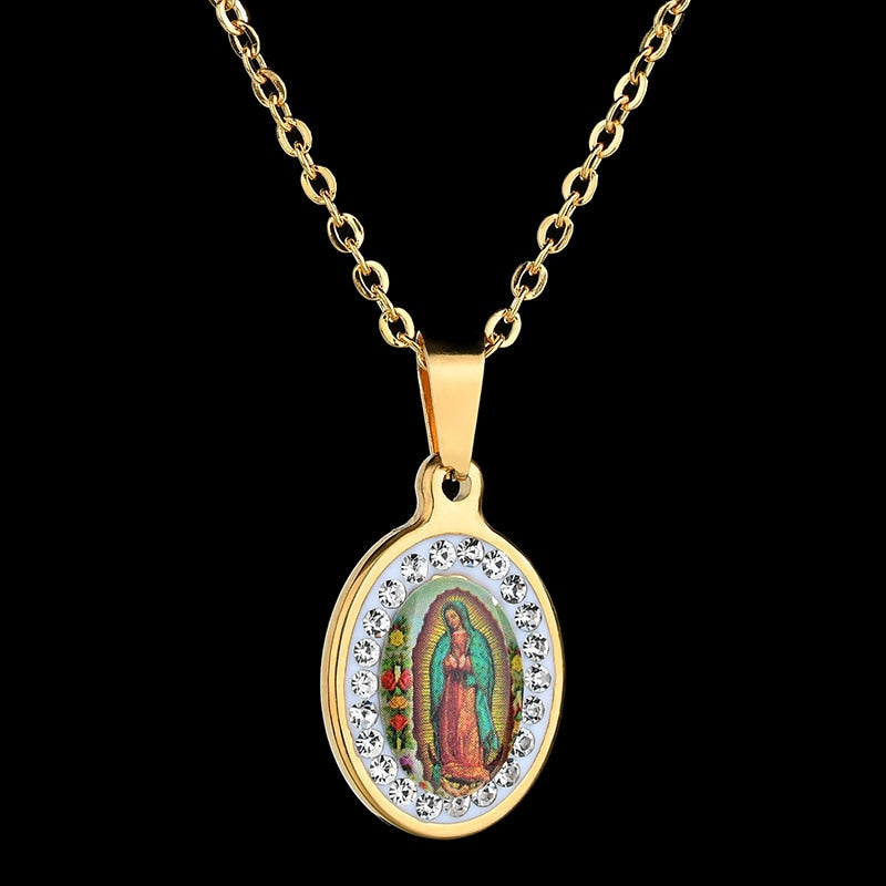 Virgin Mary Pendant Necklace Glossy-Too