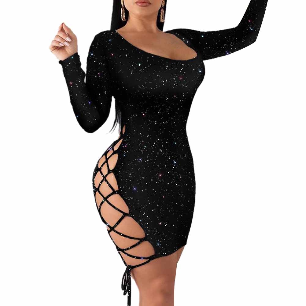 Sultry Allure - Long Sleeve Lace-Up Dress