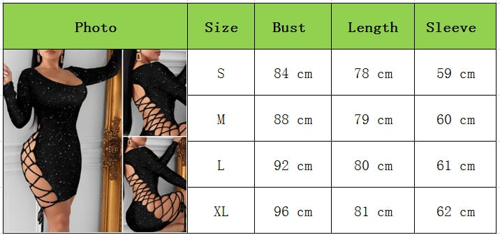 Sultry Allure - Long Sleeve Lace-Up Dresssize chart