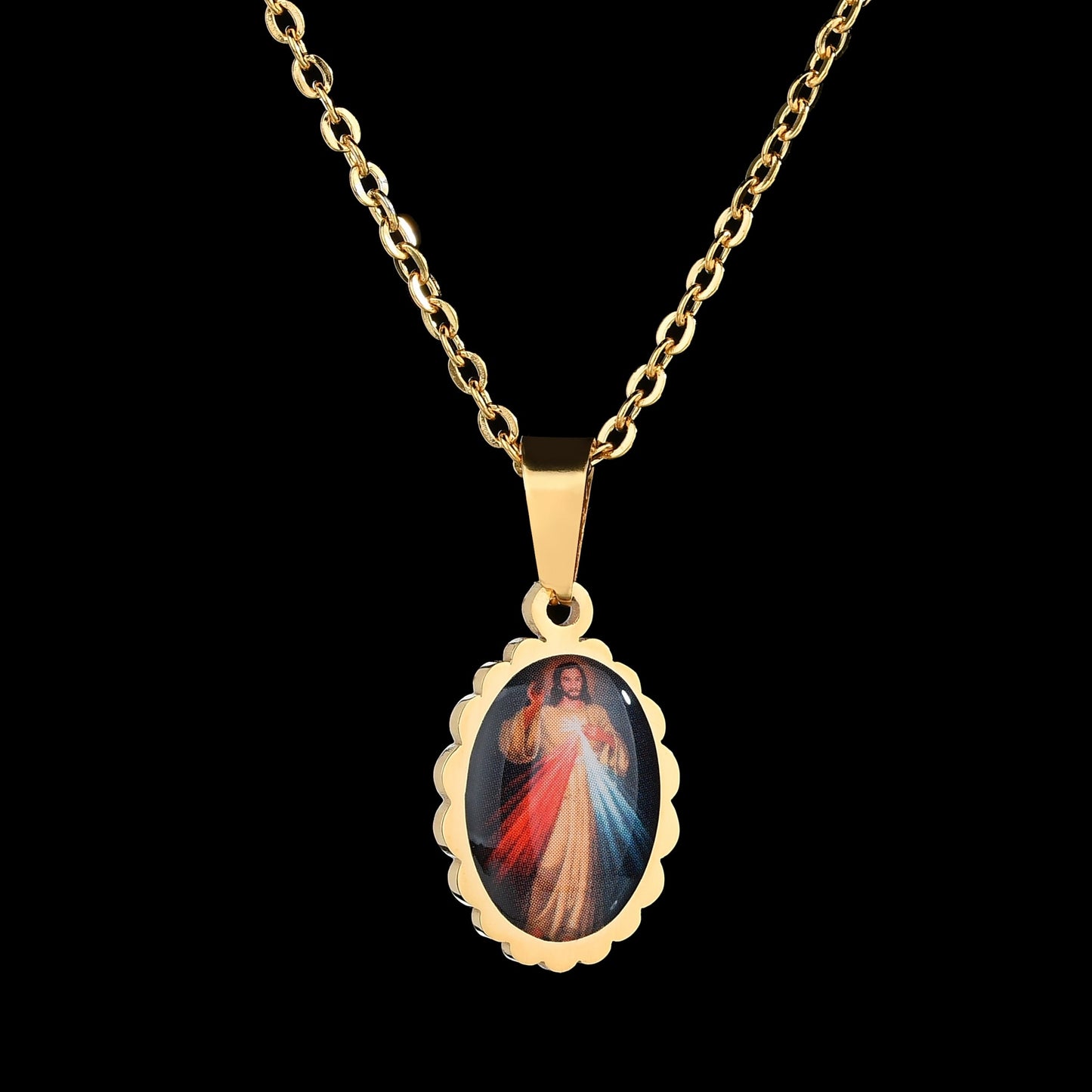 Virgin Mary Pendant Necklace Glossy-Too