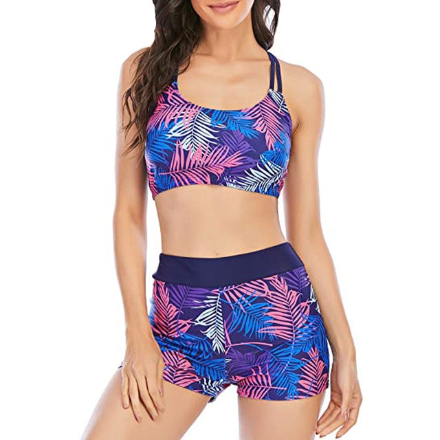 Women's Patchwork Boy Short Swim Suit Set Glossy-Too