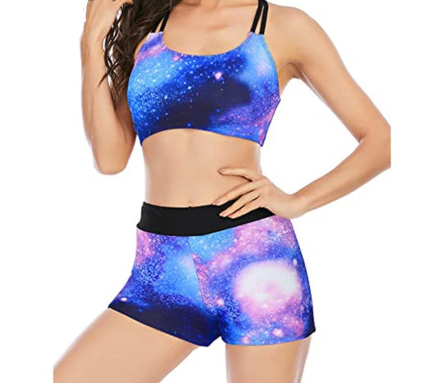Women's Patchwork Boy Short Swim Suit Set Glossy-Too