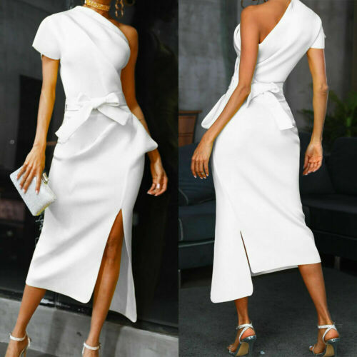 Graceful Drapes: Elegant Hip-Wrap Dress white