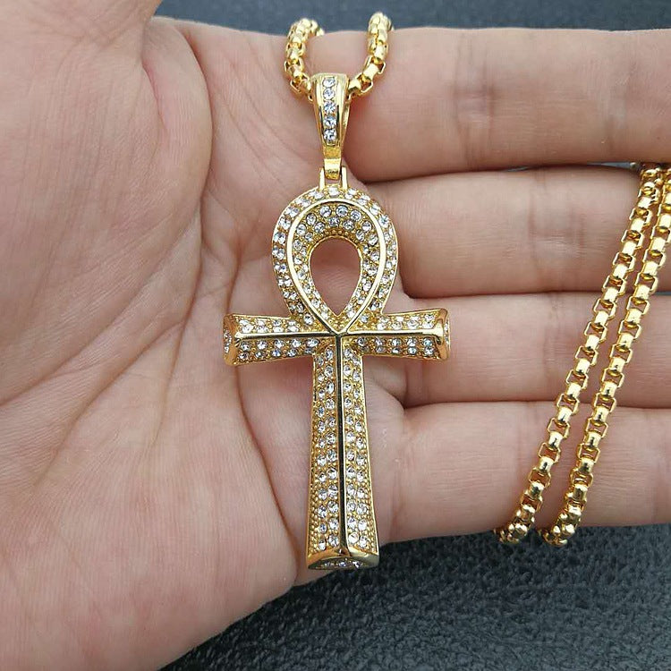 Golden Egyptian Ankh Cross Pendant - Symbol of life and spirituality in radiant gold. Glossy-too