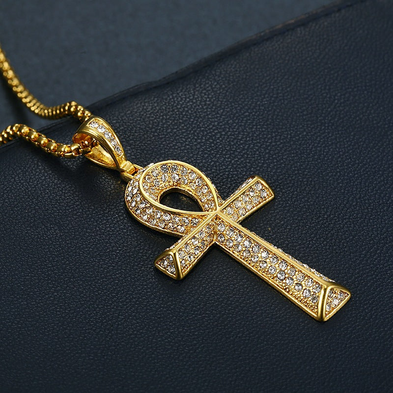 Golden Egyptian Ankh Cross Pendant - Symbol of life and spirituality in radiant gold. Glossy-too