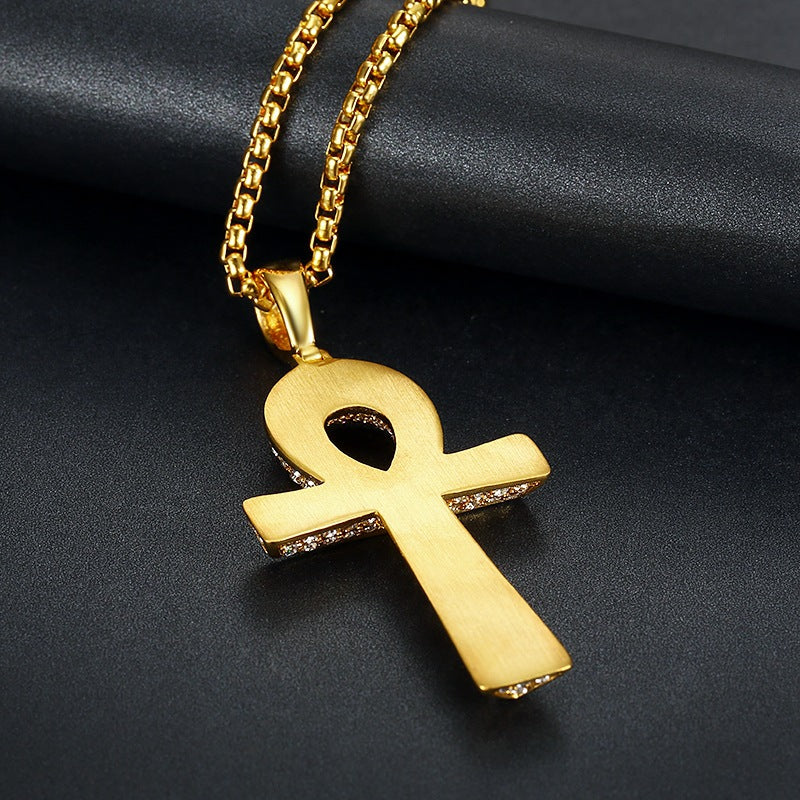 Golden Egyptian Ankh Cross Pendant - Symbol of life and spirituality in radiant gold. Glossy-too