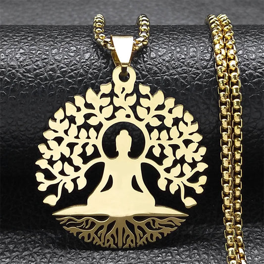 Golden Tree Of Life Meditation Pendant Necklace