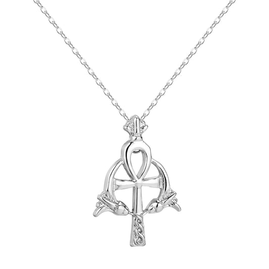 Silver Egyptian Ankh Hieroglyphic Necklace - Symbol of eternal life in sleek silver design.