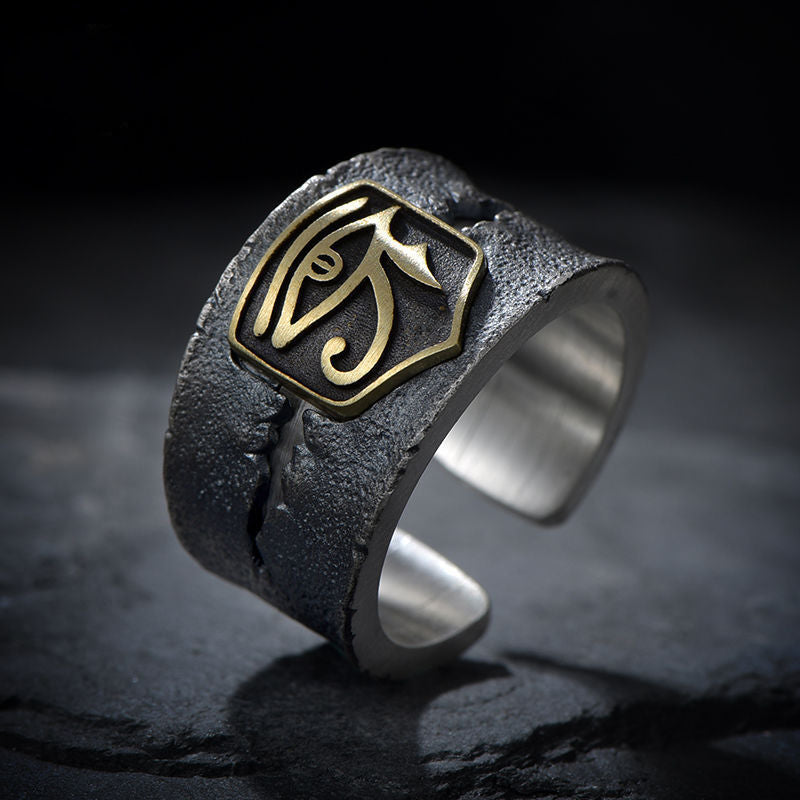 Men's Egyptian Eye Of Ra Ring - Symbol of divine protection and power. glossy-too