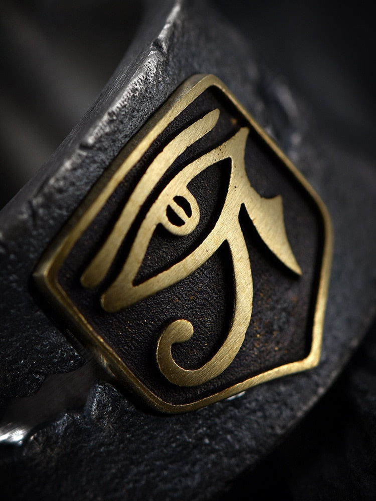 Men's Egyptian Eye Of Ra Ring - Symbol of divine protection and power. glossy-too