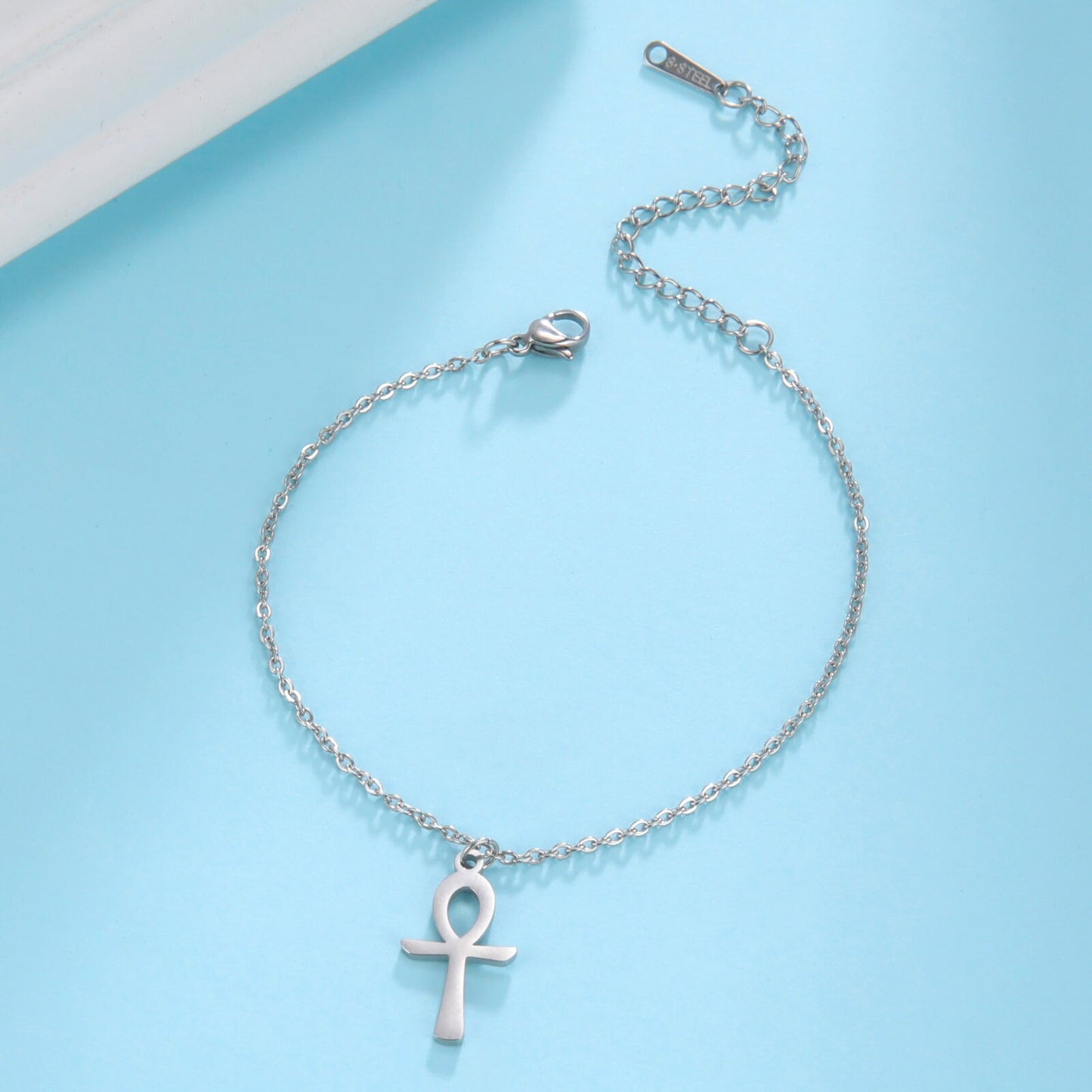 Ankh Cross Anklet - Symbolic representation of ancient Egyptian heritage in an anklet. silver glossy-tooglossy-too