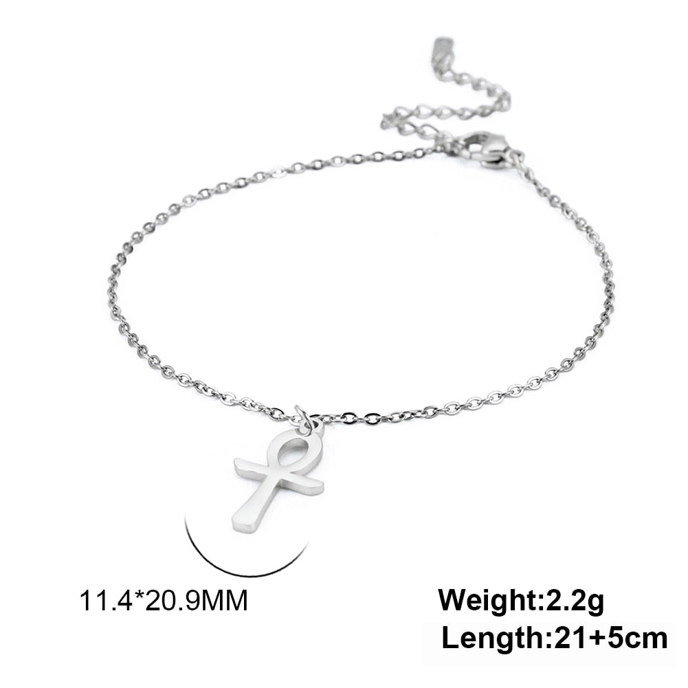 Ankh Cross Anklet - Symbolic representation of ancient Egyptian heritage in an anklet. glossy-too silver