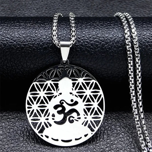 Silver Arabic Yoga Pendant Necklace