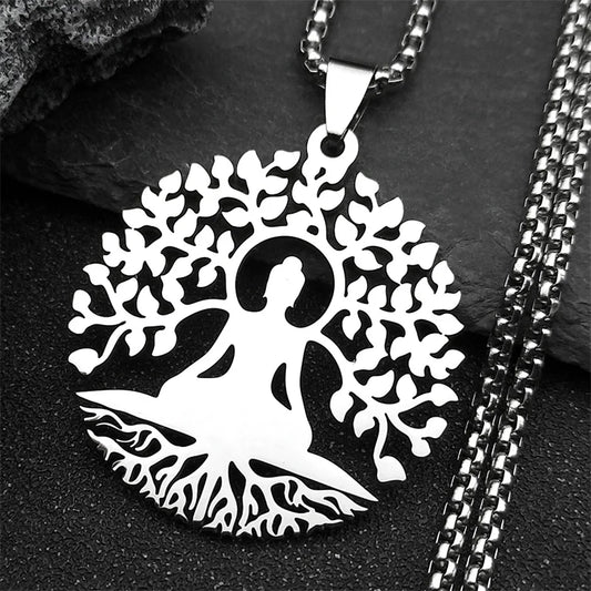 Silver Tree Of Life Meditation Pendant Necklace