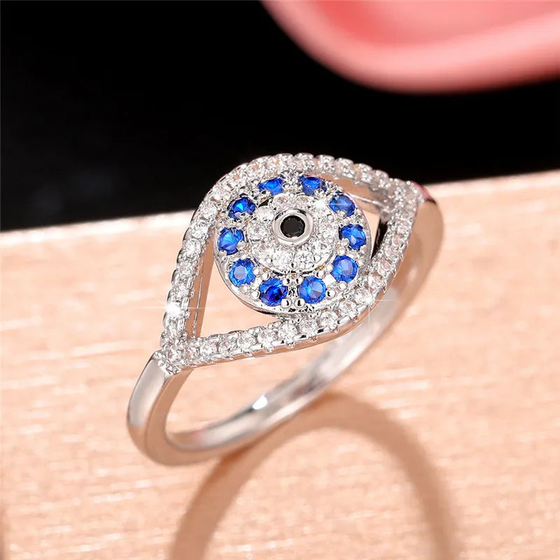 Sterling Silver Evil Eye Ring for Women