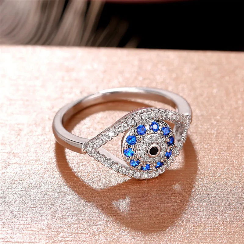  Sterling Silver Evil Eye Ring for Women