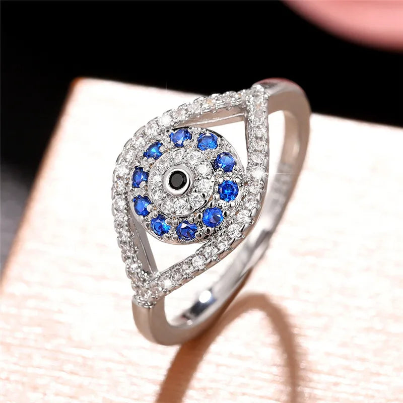 Sterling Silver Evil Eye Ring for Women