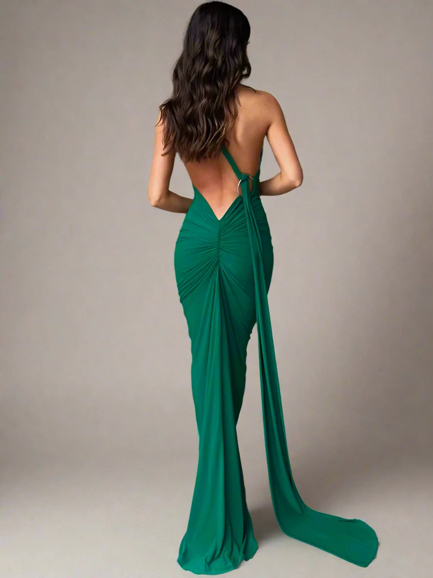 backless rutched maxi dress