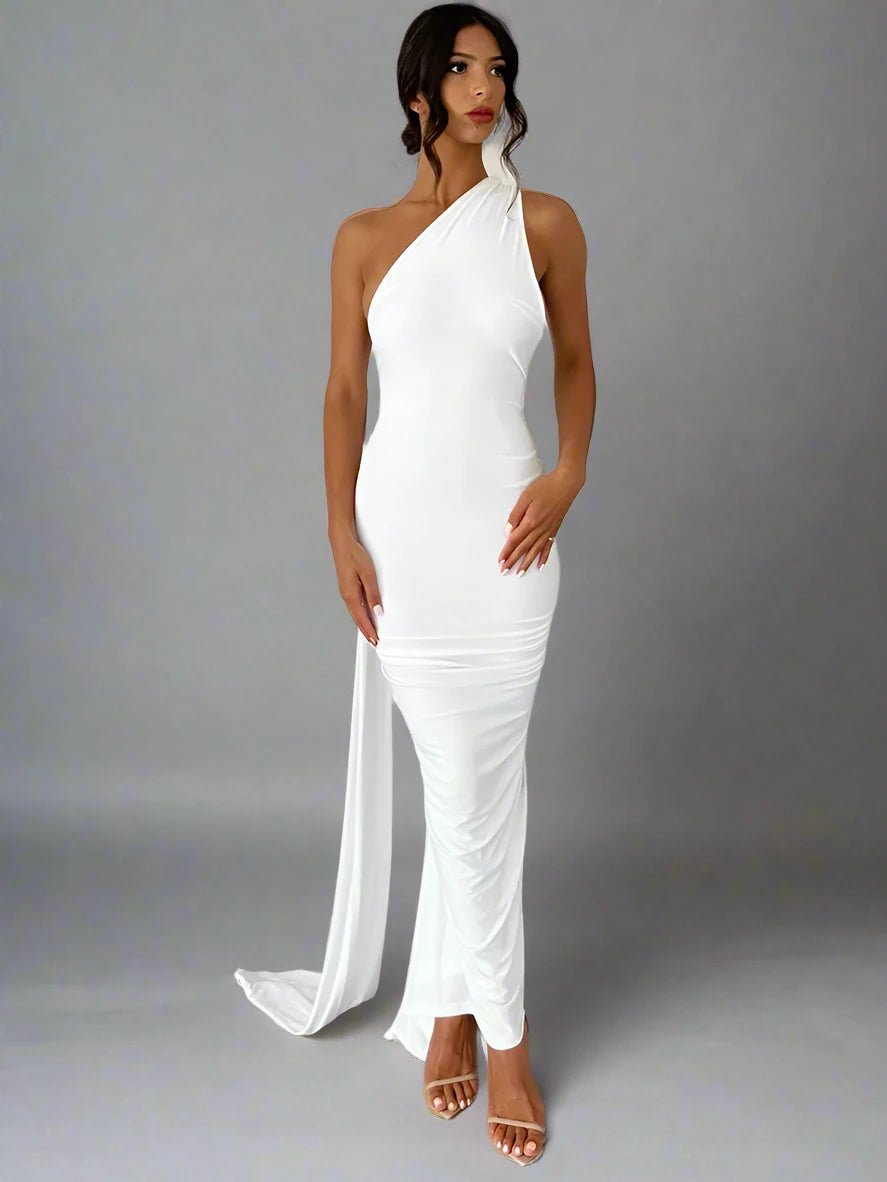 backless rutched maxi dress