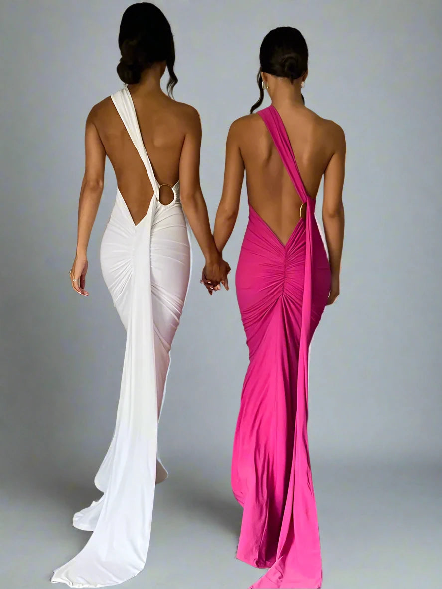 backless rutched maxi dress