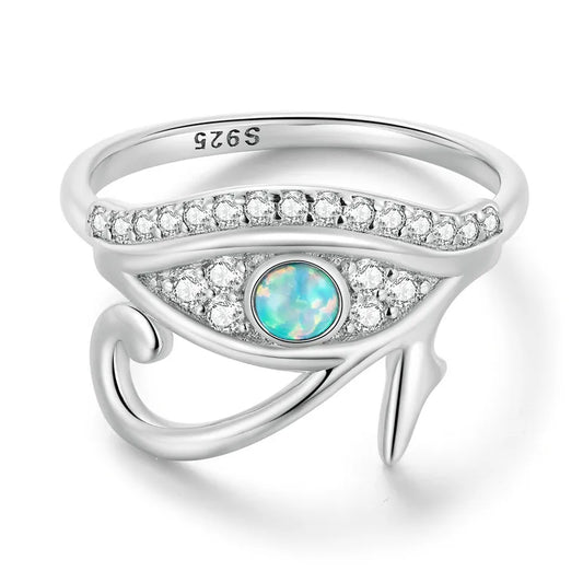 Women's Sterling Silver Eye of Ra Ring with Fire Opal