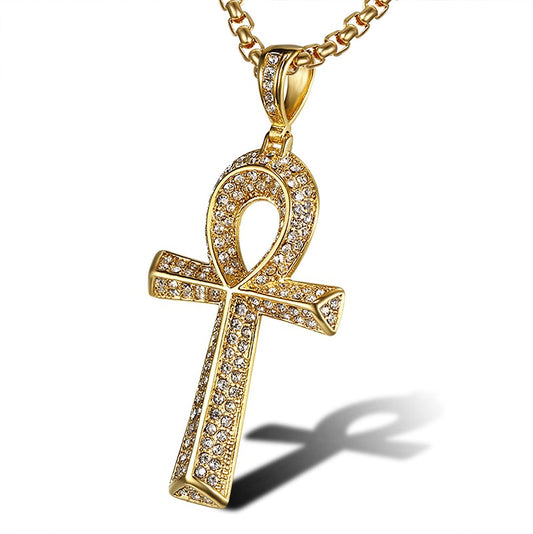 Golden Egyptian Ankh Cross Pendant - Symbol of life and spirituality in radiant gold. Glossy-too