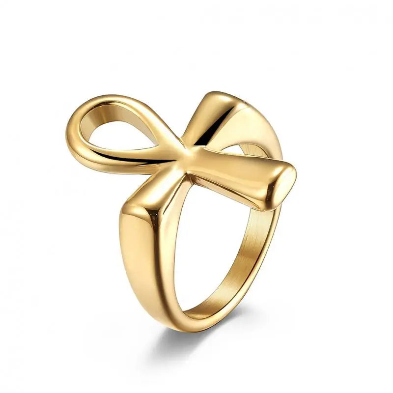 nkh - Key Of Life Ring - Symbolic representation of Egyptian heritage in a ring.Gold glossy-too