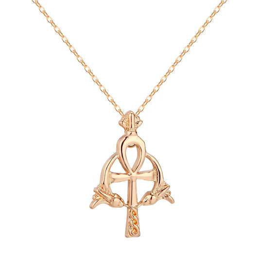 Rose Golden Ankh Necklace - Symbol of eternal life in elegant rose gold. Glossy-Too