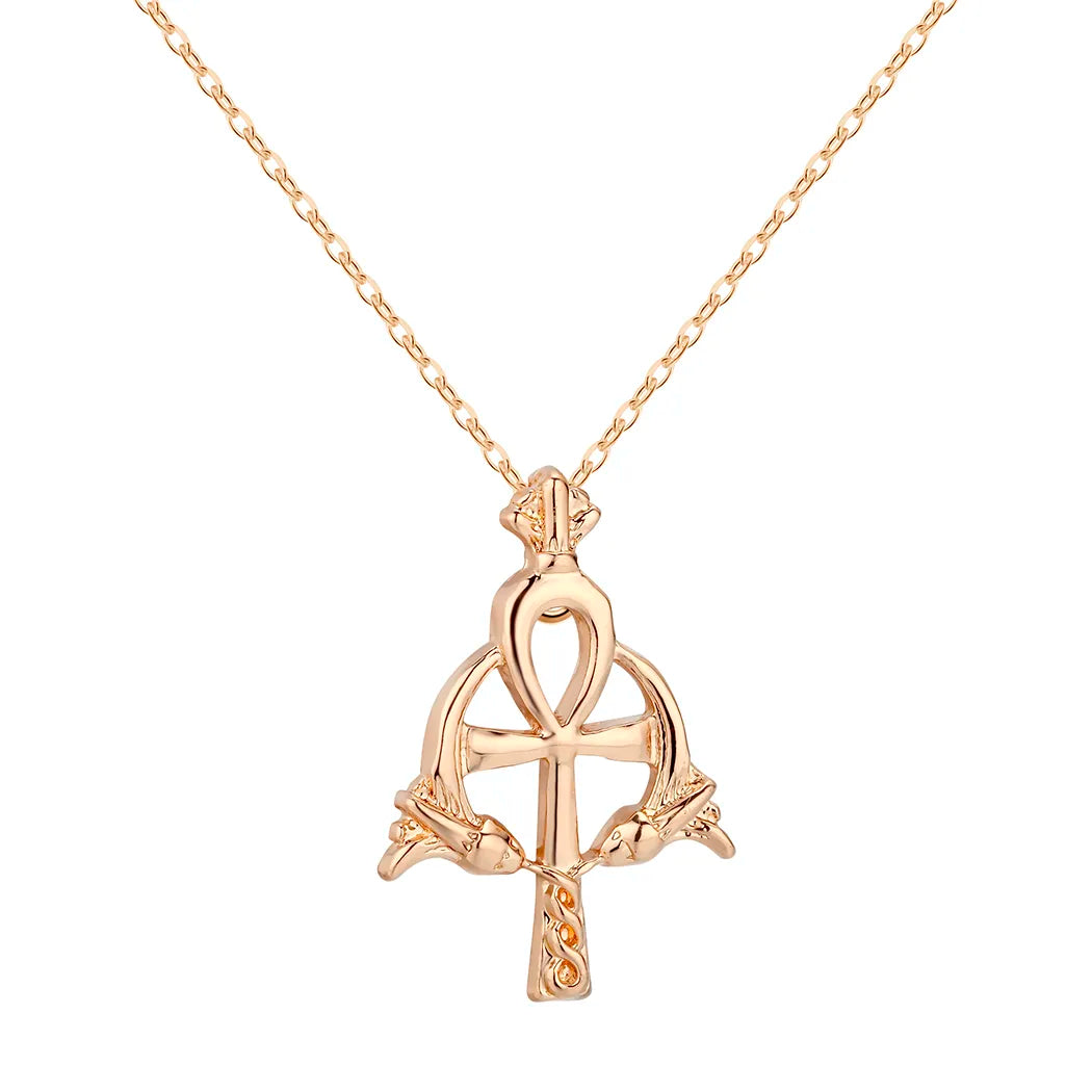 Rose Golden Ankh Necklace - Symbol of eternal life in elegant rose gold. Glossy-Too