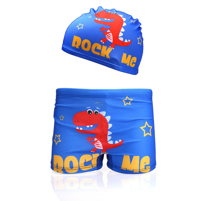 Boys Cartoon Swim Shorts & Cap DINO
