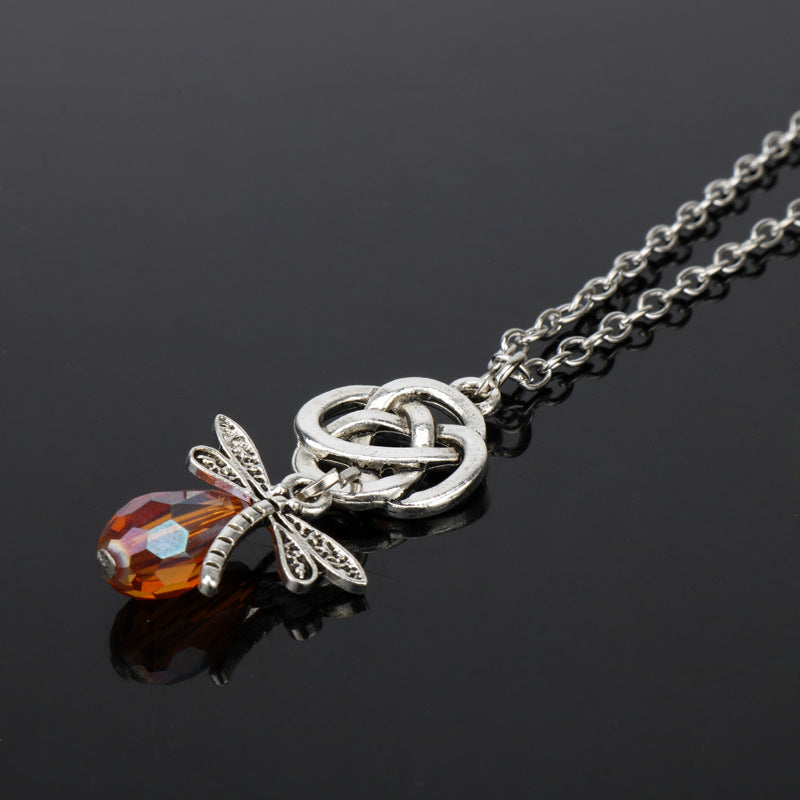 Celtic Knot & Dragonfly Pendant Necklace - Symbol of Interconnectedness