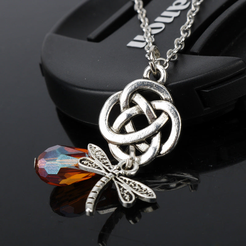 Celtic Knot & Dragonfly Pendant Necklace - Symbol of Interconnectedness