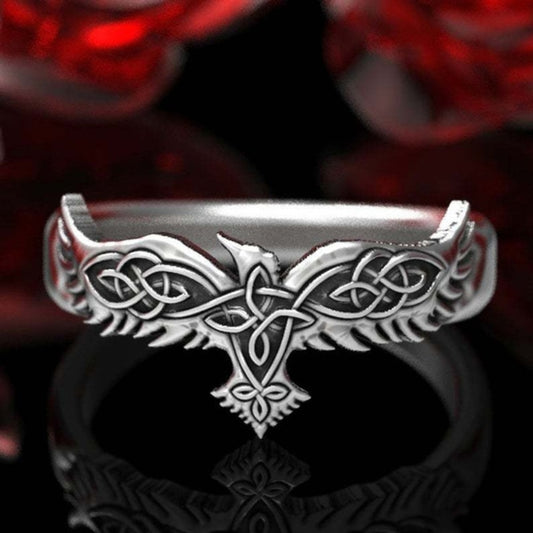 Celtic Raven Trinity Knot Ring for Men Glossy-Too