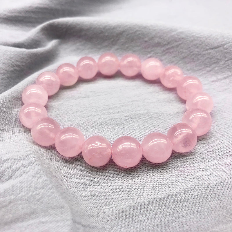 Ethereal Blush: Pink Rose Quartz Stone Bracelet - 10mm