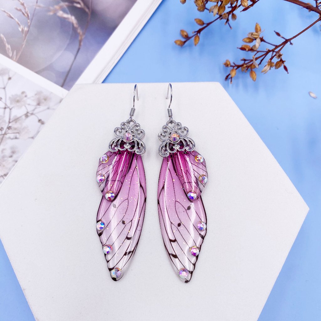 Handmade Femme Fairy Cicada Wing Earrings glossy-too