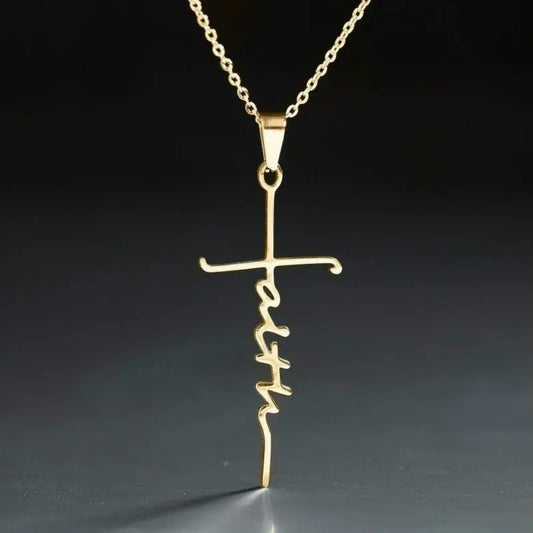 Golden Christian Faith Cross Necklace - Symbol of Spiritual Simplicity Glossy-Too