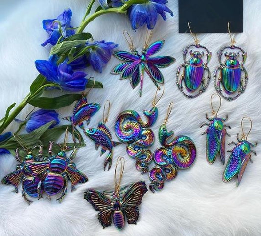 Psychedelic insect earrings glossy too
