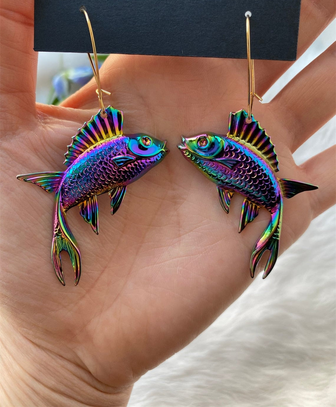 Psychedelic insect earrings glossy too