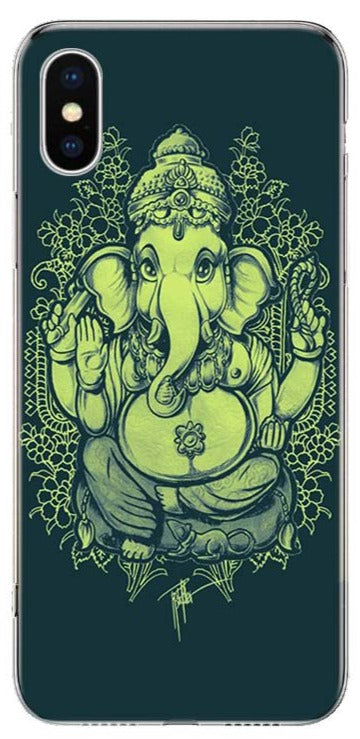 Green Ganesha Hindu God iPhone Case glossy too