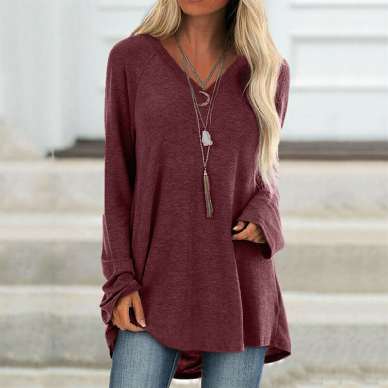 Ladies' Long Sleeve Loose V Neck Pullover