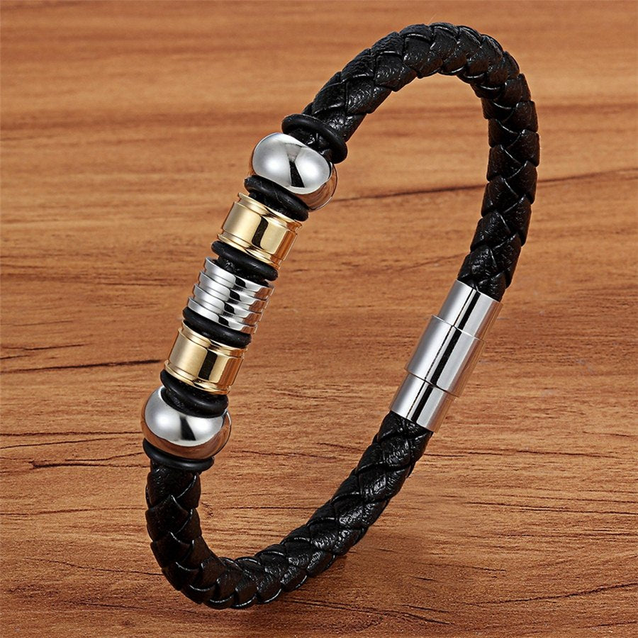 Men's Magnetic Braided Leather Bracelet Glossy-Too