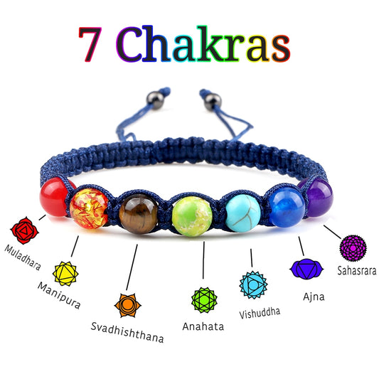 7 Chakra Tiger Eye beaded Bracelet metaphysical  spiritual glossy-too