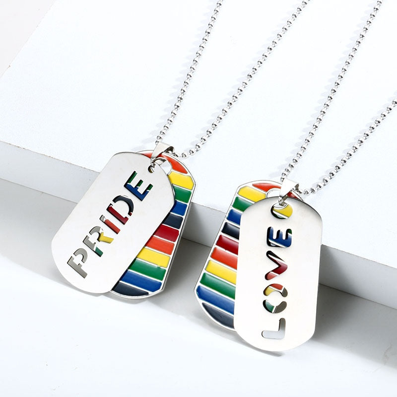 LGBTQ Rainbow Dog Tag Necklace Glossy-Too