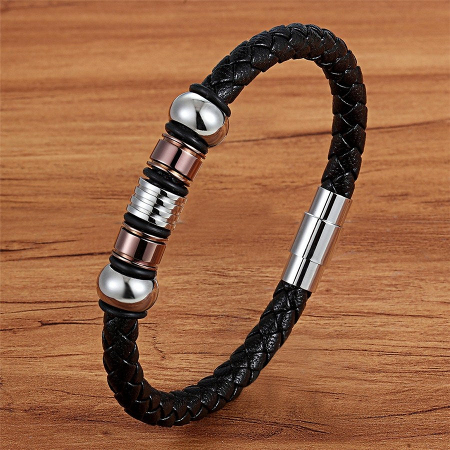 Men's Magnetic Braided Leather Bracelet Glossy-Too