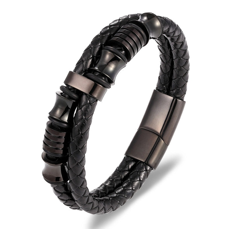 Men's Magnetic Braided Leather Bracelet Glossy-Too