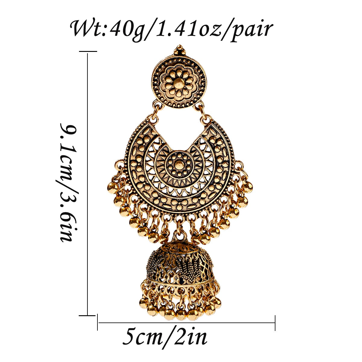 East Indian inspired Flower Bell Tassel Earrings - Handcrafted earrings featuring intricate floral design, delicate bells, and stylish tassels. A blend of cultural elegance and modern fashion for a stunning accessory